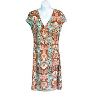 Jones New York Signature Crossover V-Neck Cap Sleeve Geometric Print Dress Sz S